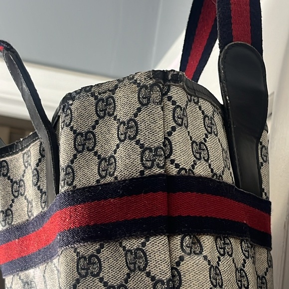 Gucci Navy Canvas Web Tote - Picture 7 of 9